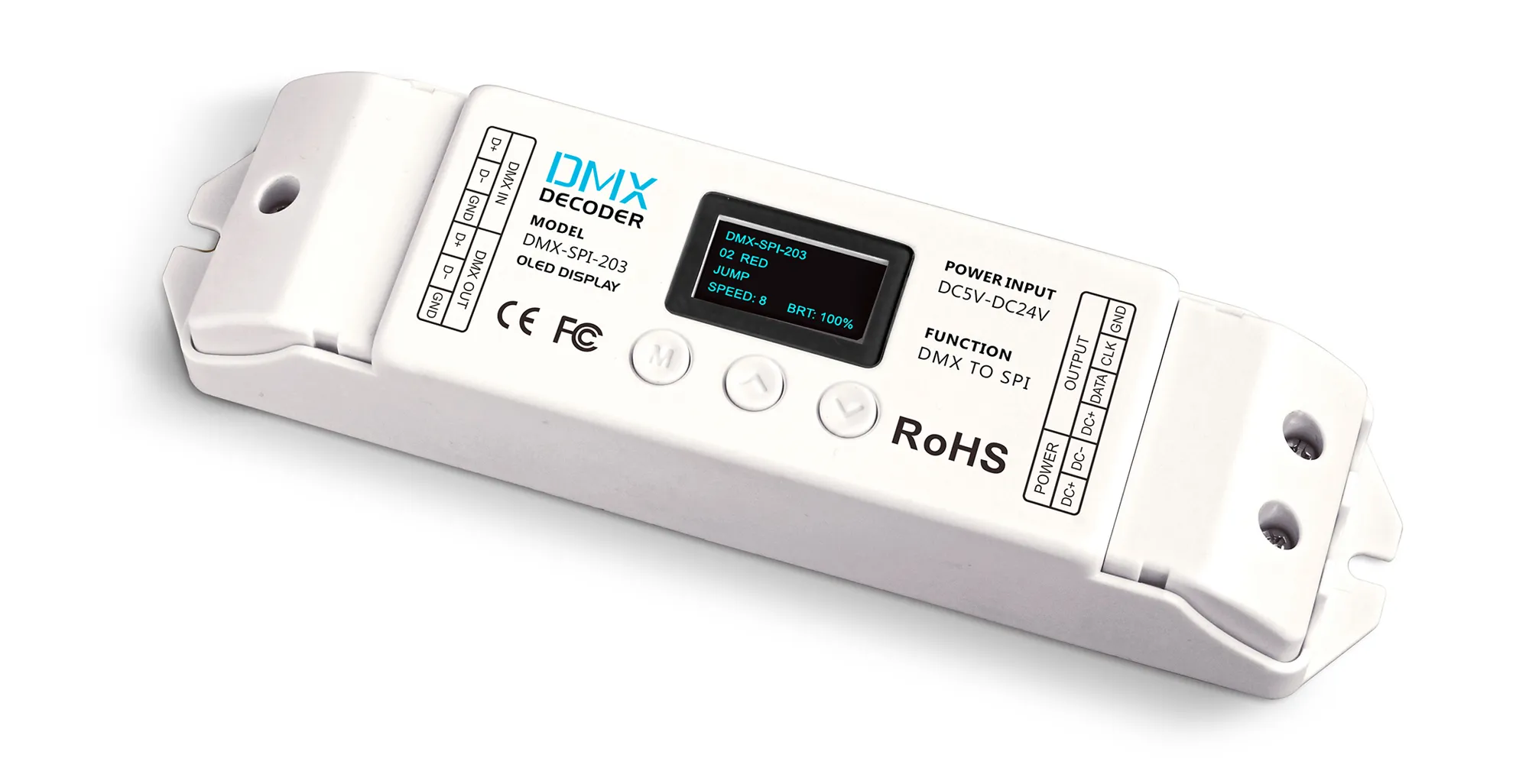DMX-SPI-203  DMX to SPI Converter OLED Display 5/12/24V DC